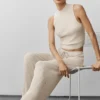 Pantalon large taille mi-haute en pull « Unwind » - Gris chiné