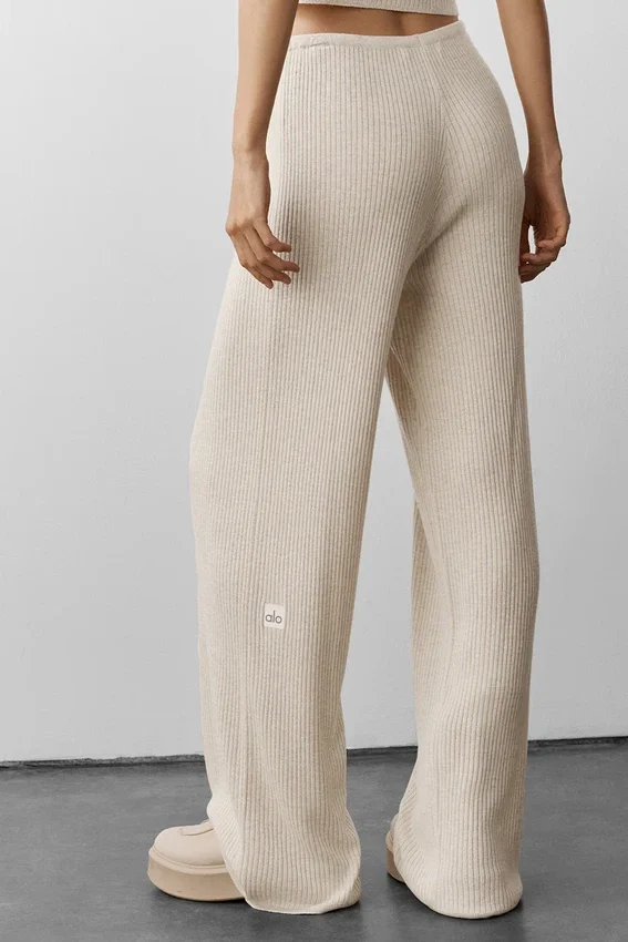 Pantalon large taille mi-haute en pull « Unwind » - Gris chiné