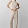 Pantalon large taille mi-haute en pull « Unwind » - Gris chiné