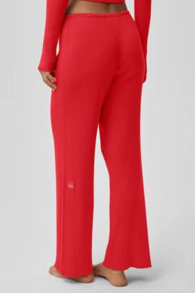 Pantalon large taille mi-haute en pull « Unwind » – Rouge vif