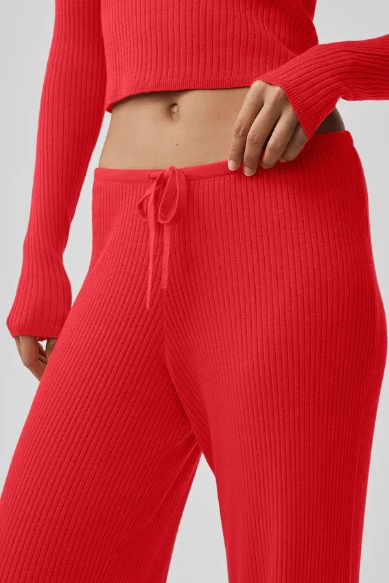 Pantalon large taille mi-haute en pull « Unwind » - Rouge vif
