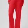 Pantalon large taille mi-haute en pull « Unwind » - Rouge vif