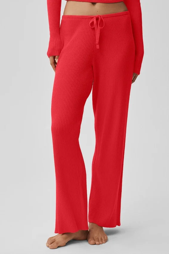 Pantalon large taille mi-haute en pull « Unwind » - Rouge vif
