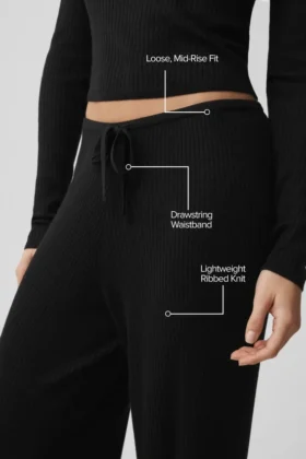 Pantalon large taille mi-haute Unwind en pull – Noir
