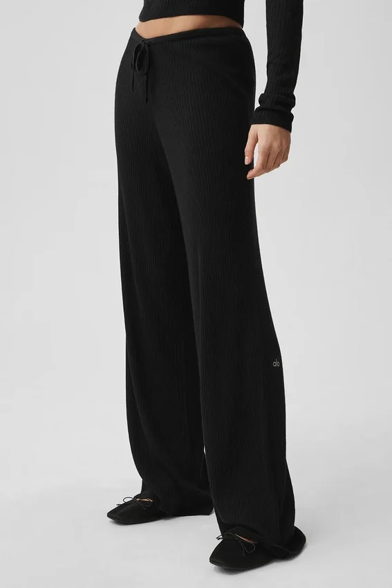Pantalon large taille mi-haute Unwind en pull – Noir
