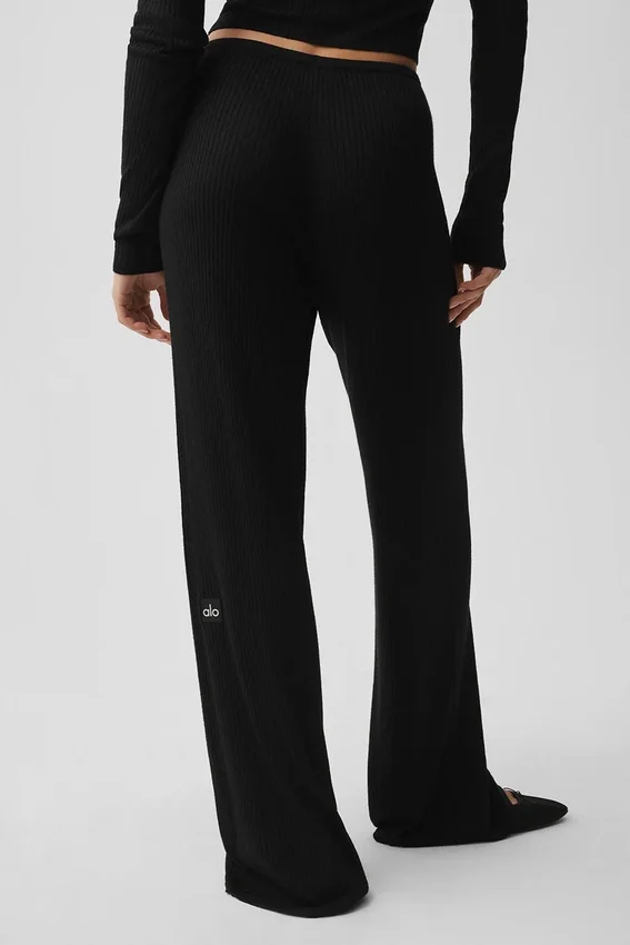 Pantalon large taille mi-haute Unwind en pull – Noir