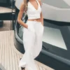 Pantalon Riviera à jambes larges en mélange de lin - Blanc