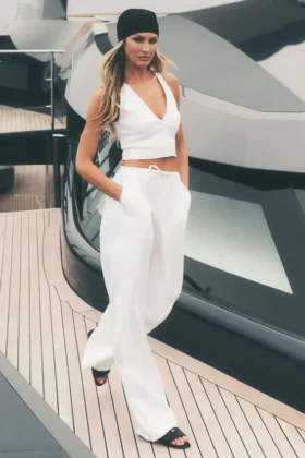 Pantalon Riviera à jambes larges en mélange de lin - Blanc