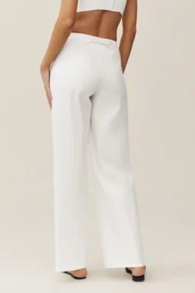 Pantalon Riviera à jambes larges en mélange de lin – Blanc