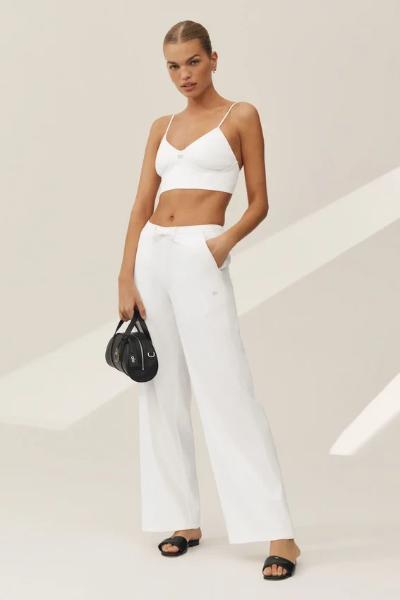Pantalon Riviera à jambes larges en mélange de lin - Blanc