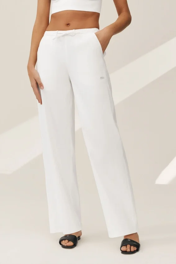 Pantalon Riviera à jambes larges en mélange de lin - Blanc