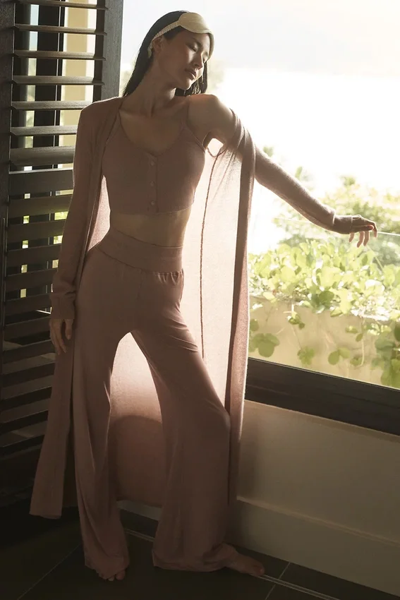 Pantalon évasé décontracté semi-transparent et délicat - Taupe
