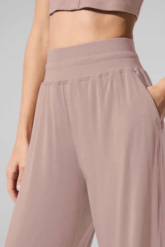 Pantalon évasé décontracté semi-transparent et délicat - Taupe
