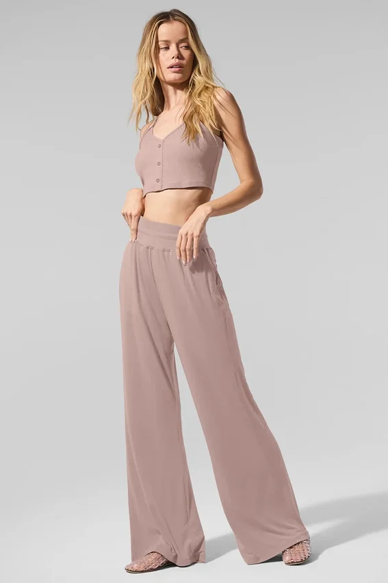 Pantalon évasé décontracté semi-transparent et délicat - Taupe
