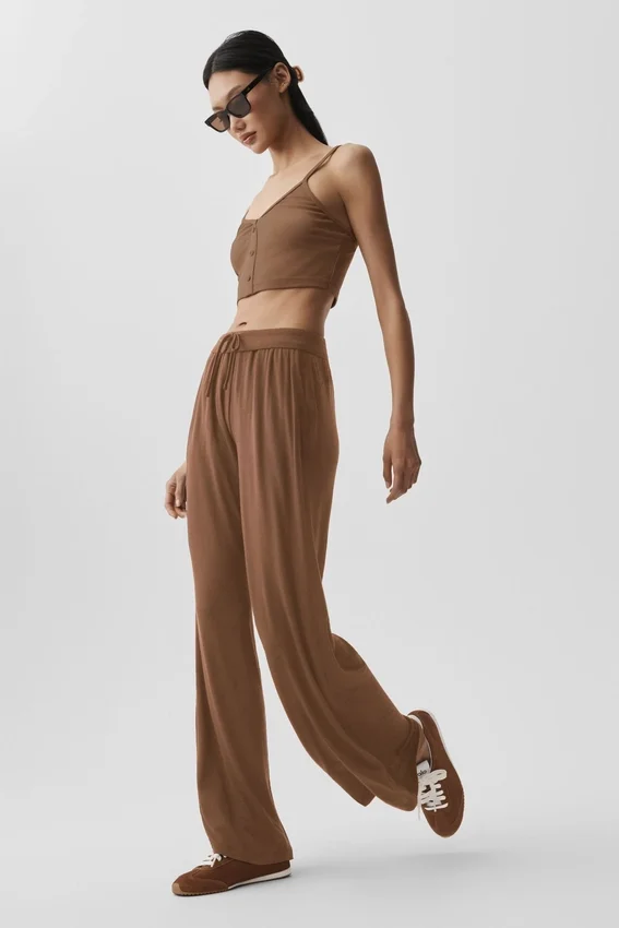 Pantalon évasé décontracté semi-transparent - Marron « Sun Kissed »