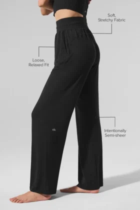 Pantalon évasé décontracté semi-transparent – Noir