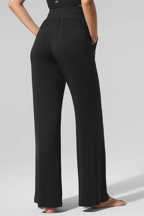 Pantalon évasé décontracté semi-transparent - Noir