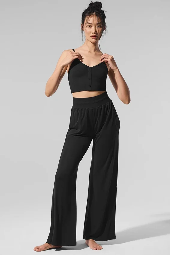 Pantalon évasé décontracté semi-transparent - Noir