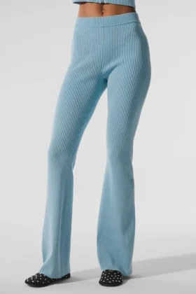 Pantalon évasé High-Waist en jersey denim - Bleu céleste/Bleu céleste foncé