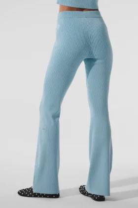 Pantalon évasé High-Waist en jersey denim – Bleu céleste/Bleu céleste foncé