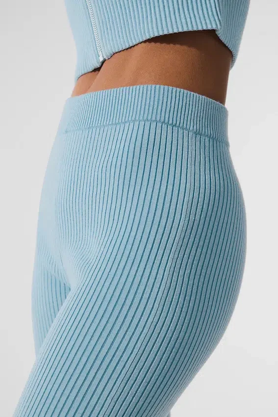 Pantalon évasé High-Waist en jersey denim - Bleu céleste/Bleu céleste foncé