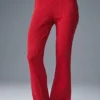 Pantalon évasé High-Waist en jersey denim – Rouge vif/Rouge foncé vif