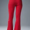 Pantalon évasé High-Waist en jersey denim – Rouge vif/Rouge foncé vif