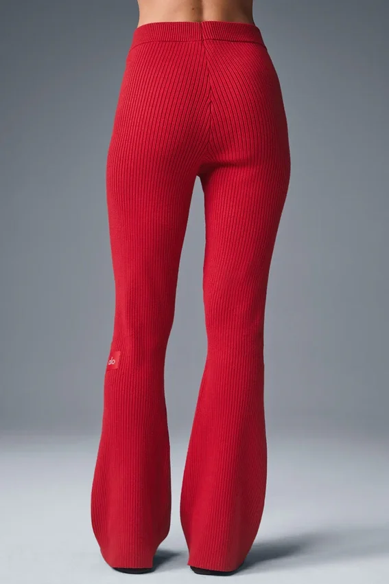 Pantalon évasé High-Waist en jersey denim – Rouge vif/Rouge foncé vif