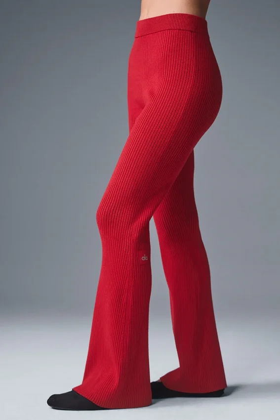 Pantalon évasé High-Waist en jersey denim – Rouge vif/Rouge foncé vif