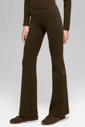 Pantalon évasé High-Waist en maille denim - Espresso/Noir