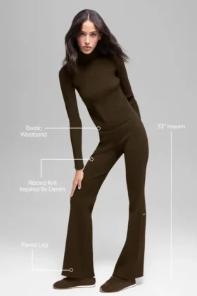 Pantalon évasé High-Waist en maille denim – Espresso/Noir