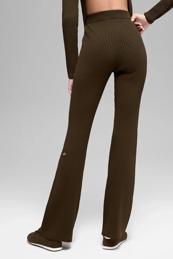 Pantalon évasé High-Waist en maille denim - Espresso/Noir