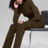 Pantalon évasé High-Waist en maille denim - Espresso/Noir