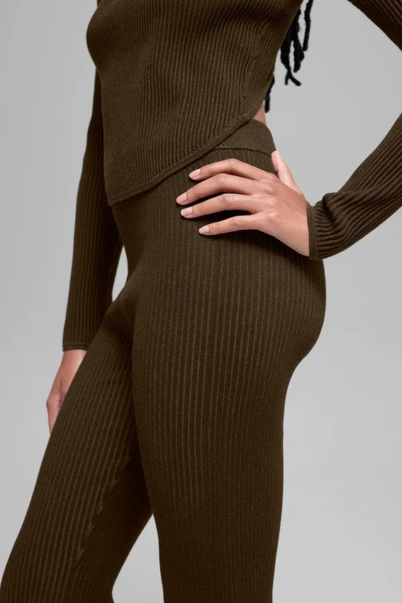 Pantalon évasé High-Waist en maille denim - Espresso/Noir