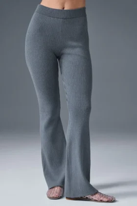 Pantalon évasé High-Waist en maille denim - Gris acier/Anthracite