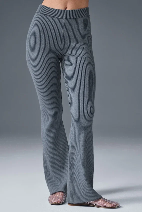 Pantalon évasé High-Waist en maille denim - Gris acier/Anthracite