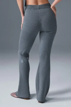 Pantalon évasé High-Waist en maille denim – Gris acier/Anthracite