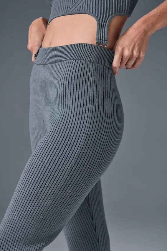 Pantalon évasé High-Waist en maille denim - Gris acier/Anthracite