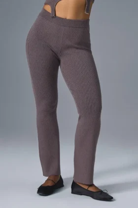 Pantalon évasé High-Waist en maille denim - Raisinette/Noir