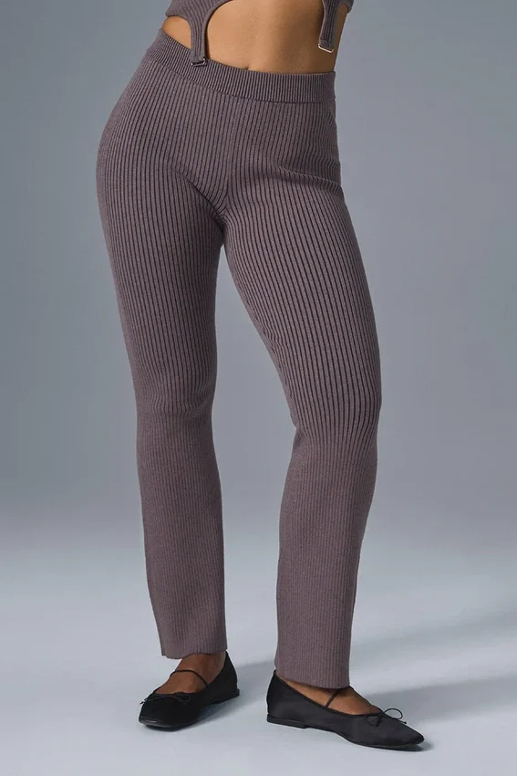Pantalon évasé High-Waist en maille denim - Raisinette/Noir