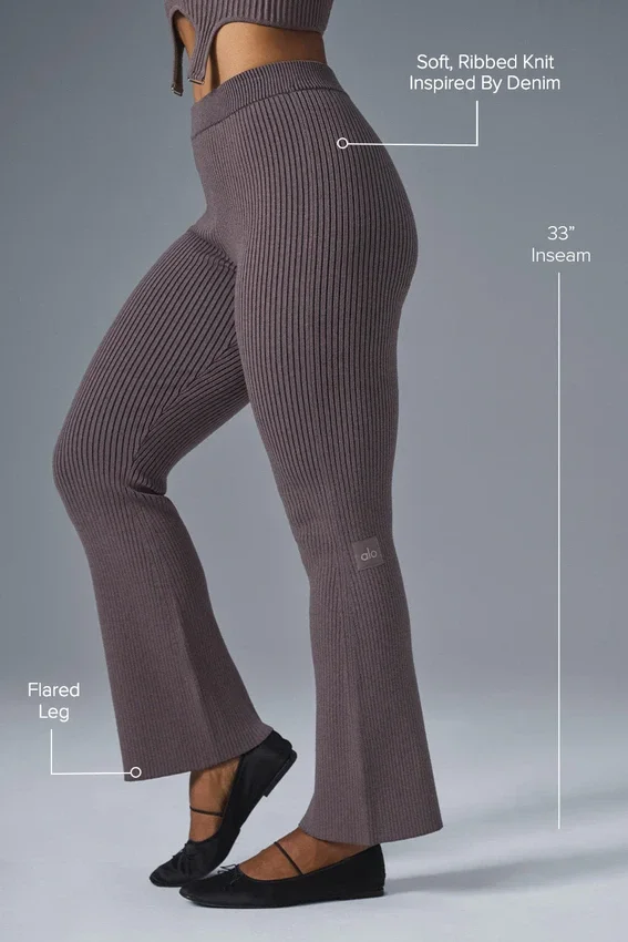 Pantalon évasé High-Waist en maille denim - Raisinette/Noir