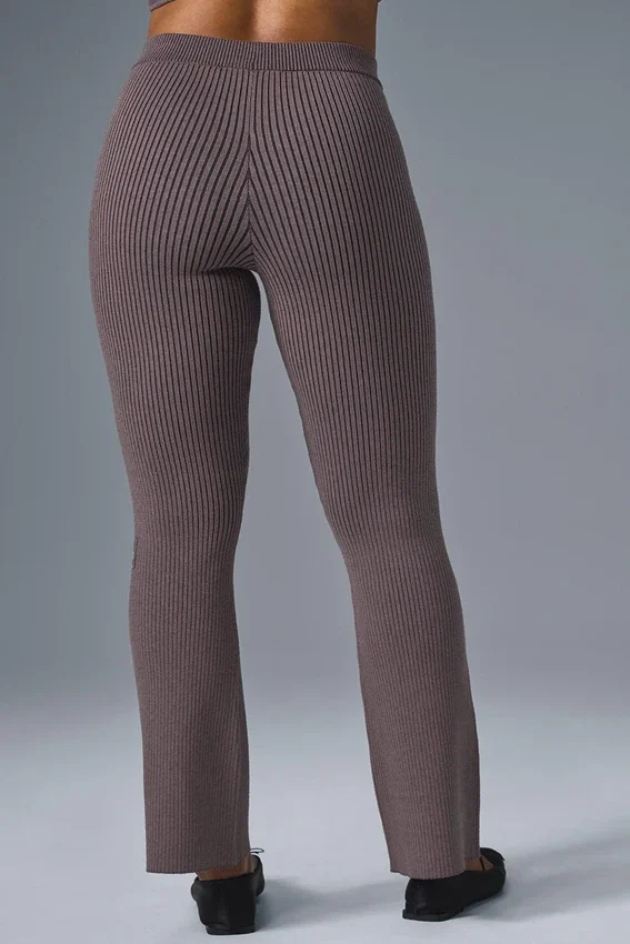Pantalon évasé High-Waist en maille denim - Raisinette/Noir