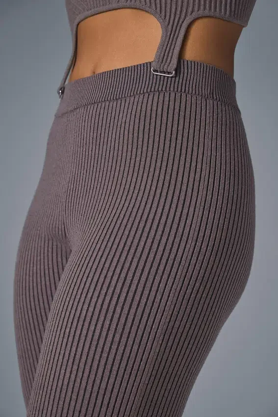 Pantalon évasé High-Waist en maille denim - Raisinette/Noir