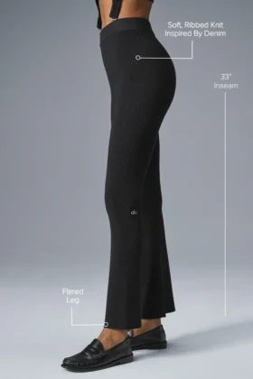 Pantalon évasé High-Waist en tricot denim – Noir/Anthracite