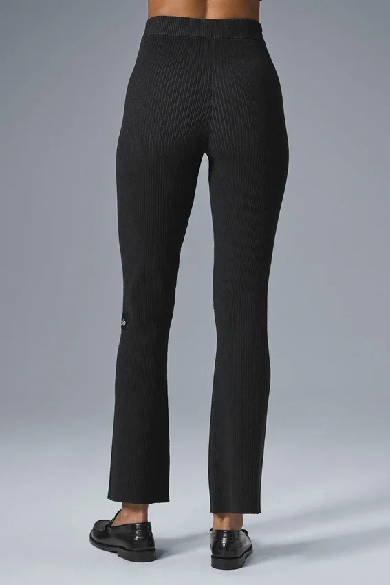 Pantalon évasé High-Waist en tricot denim - Noir/Anthracite