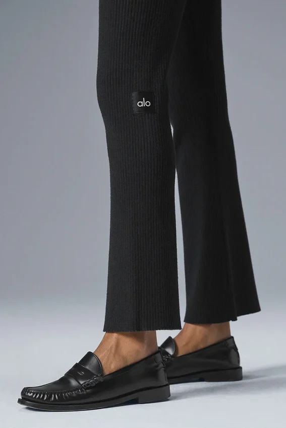 Pantalon évasé High-Waist en tricot denim - Noir/Anthracite