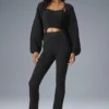 Pantalon évasé High-Waist en tricot denim - Noir/Anthracite