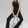 Pantalon évasé Highline en maille côtelée – Noir/Blanc