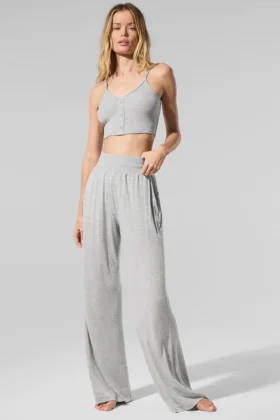 Pantalon évasé semi-transparent pour le temps libre — Gris chiné athlétique