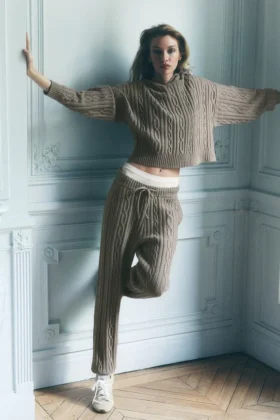 Pantalon Winter Bliss en maille torsadée - Cacao clair